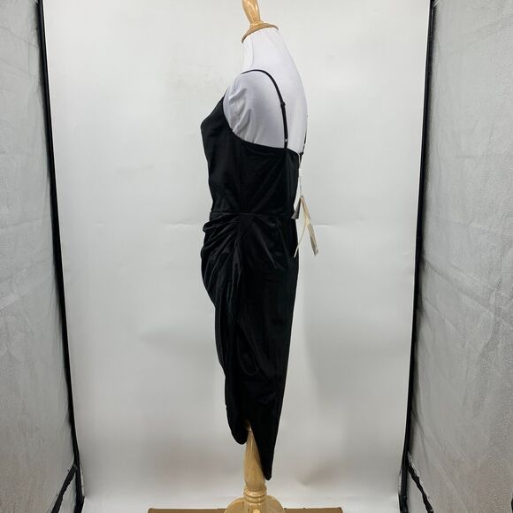 Micas Satin Draped Midi Dress Womens M Medium Black Cowl Neck Sleeveless Stretch - Picture 4 of 13